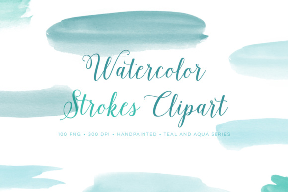 Hand Painted Watercolor Strokes Teal Decorative Elements