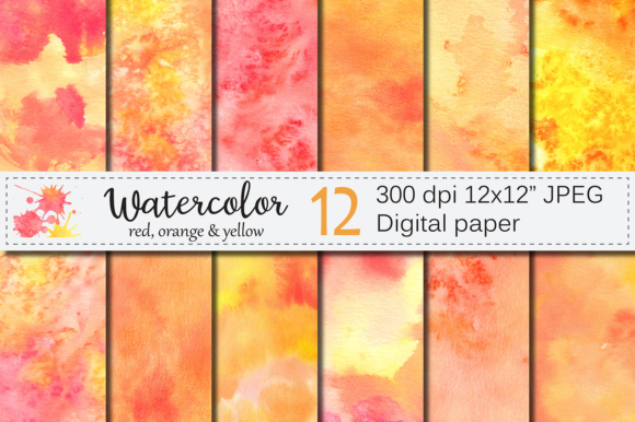 Orange Red Yellow Watercolor Textures for Crafts