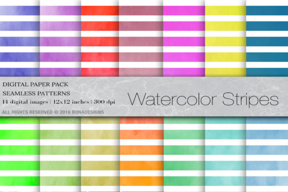 Watercolor Digital Paper Stripes & Patterns