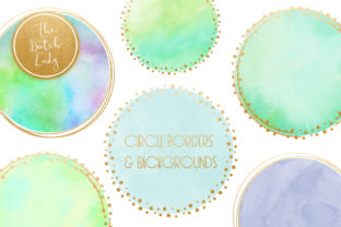 Watercolor Logo Circle Border Clipart Set in Aqua for Crafts