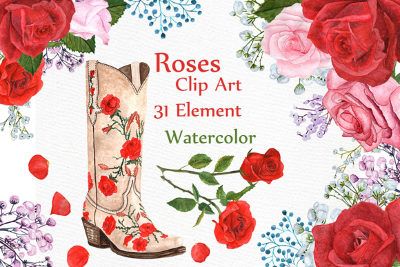 Watercolor Roses Clipart for Crafts